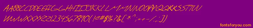 Fonte SF Scribbled Sans SC Italic – fontes laranjas em um fundo violeta