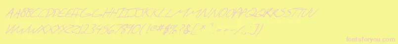 Fonte SF Scribbled Sans SC Italic – fontes rosa em um fundo amarelo