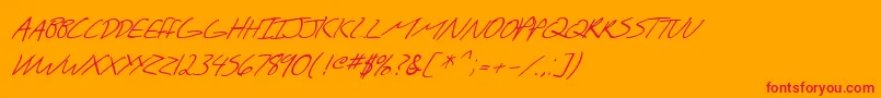 SF Scribbled Sans SC Italic-fontti – punaiset fontit oranssilla taustalla