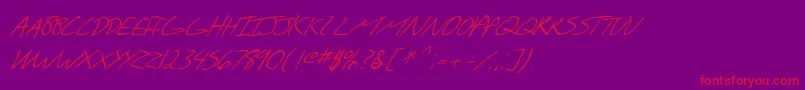 Шрифт SF Scribbled Sans SC Italic – красные шрифты на фиолетовом фоне