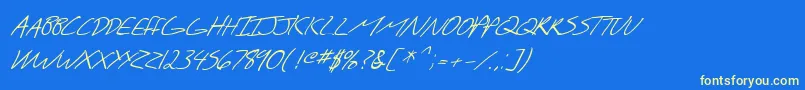 フォントSF Scribbled Sans SC Italic – 黄色の文字、青い背景