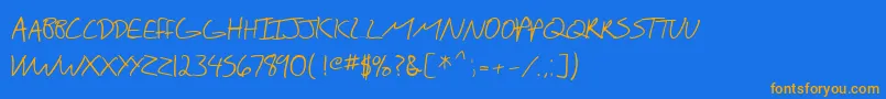 フォントSF Scribbled Sans SC – オレンジ色の文字が青い背景にあります。