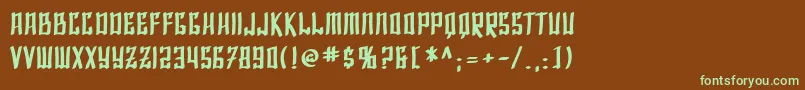 フォントSF Shai Fontai Bold – 緑色の文字が茶色の背景にあります。