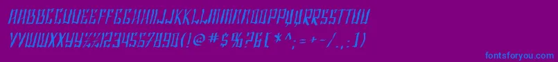 Fonte SF Shai Fontai Distressed Oblique – fontes azuis em um fundo violeta