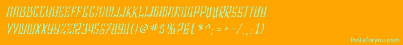 SF Shai Fontai Distressed Oblique-Schriftart – Grüne Schriften auf orangefarbenem Hintergrund