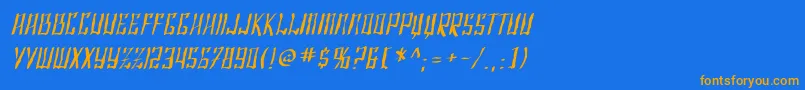 フォントSF Shai Fontai Distressed Oblique – オレンジ色の文字が青い背景にあります。