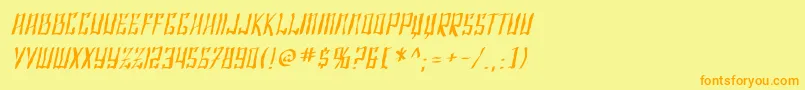 フォントSF Shai Fontai Distressed Oblique – オレンジの文字が黄色の背景にあります。