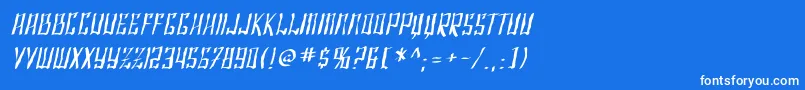 SF Shai Fontai Distressed Oblique-fontti – valkoiset fontit sinisellä taustalla