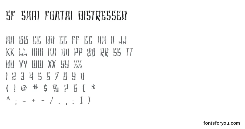 A fonte SF Shai Fontai Distressed – alfabeto, números, caracteres especiais