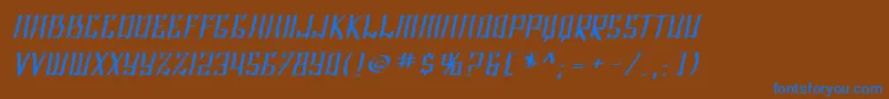 SF Shai Fontai Extended Oblique Font – Blue Fonts on Brown Background