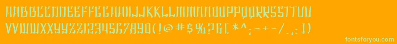 SF Shai Fontai Extended-Schriftart – Grüne Schriften auf orangefarbenem Hintergrund