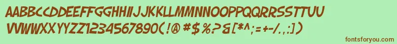 SF Slapstick Comic Oblique-Schriftart – Braune Schriften auf grünem Hintergrund