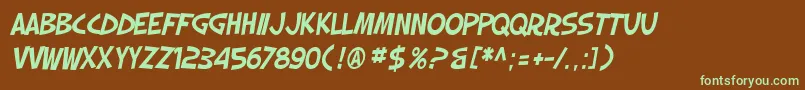 SF Slapstick Comic Oblique-Schriftart – Grüne Schriften auf braunem Hintergrund