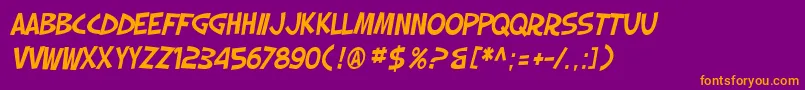 SF Slapstick Comic Oblique-Schriftart – Orangefarbene Schriften auf violettem Hintergrund