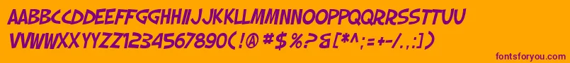 SF Slapstick Comic Oblique-Schriftart – Violette Schriften auf orangefarbenem Hintergrund
