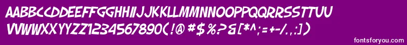 SF Slapstick Comic Oblique-Schriftart – Weiße Schriften auf violettem Hintergrund