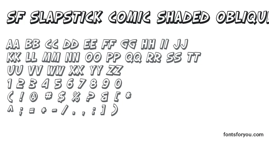 Schriftart SF Slapstick Comic Shaded Oblique – Alphabet, Zahlen, spezielle Symbole