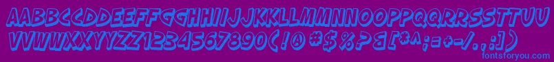 SF Slapstick Comic Shaded Oblique-Schriftart – Blaue Schriften auf violettem Hintergrund