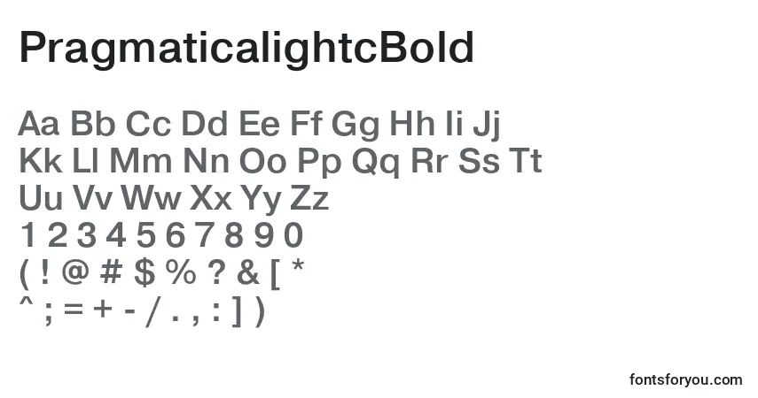 A fonte PragmaticalightcBold – alfabeto, números, caracteres especiais