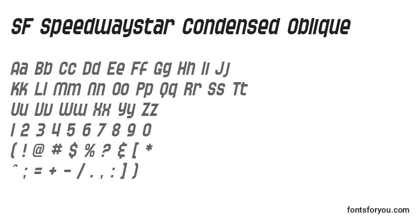 A fonte SF Speedwaystar Condensed Oblique – alfabeto, números, caracteres especiais