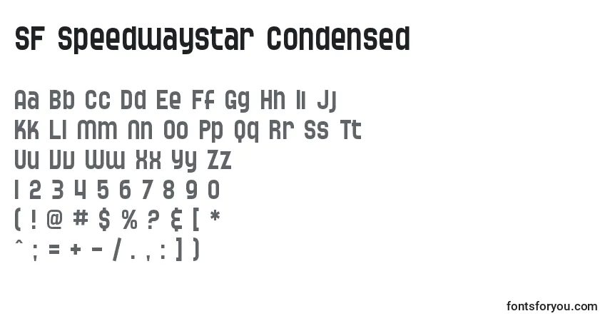 Czcionka SF Speedwaystar Condensed – alfabet, cyfry, specjalne znaki
