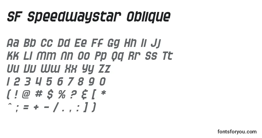 A fonte SF Speedwaystar Oblique – alfabeto, números, caracteres especiais