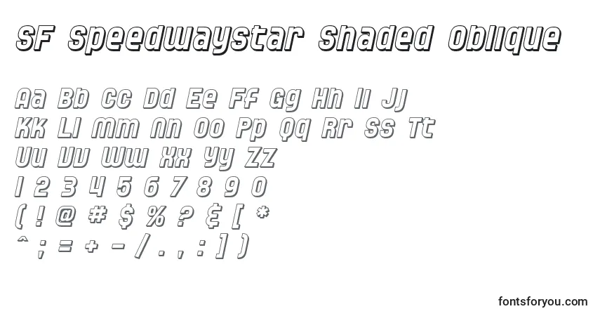 A fonte SF Speedwaystar Shaded Oblique – alfabeto, números, caracteres especiais