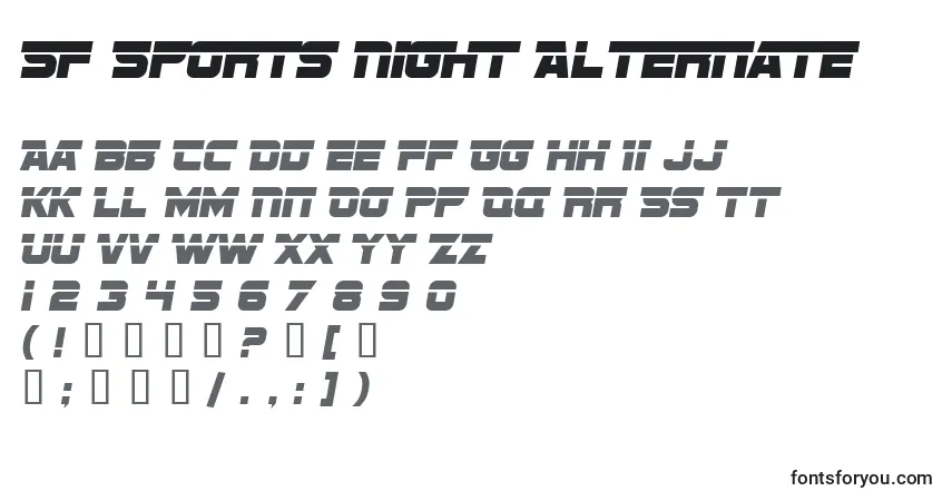 Шрифт SF Sports Night Alternate – алфавит, цифры, специальные символы