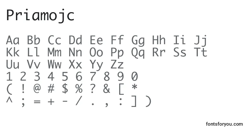 Priamojc-fontti – aakkoset, numerot, erikoismerkit