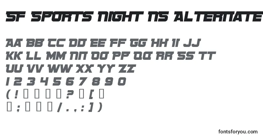 Шрифт SF Sports Night NS Alternate – алфавит, цифры, специальные символы