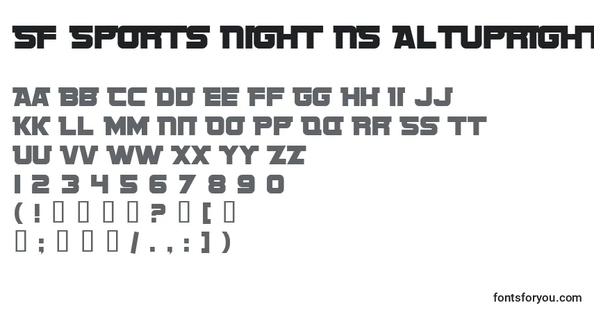 Шрифт SF Sports Night NS AltUpright – алфавит, цифры, специальные символы