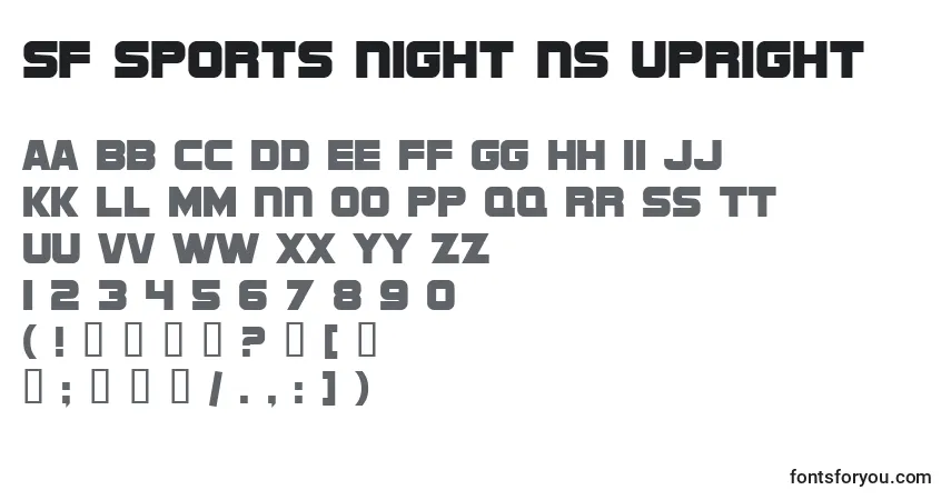 A fonte SF Sports Night NS Upright – alfabeto, números, caracteres especiais