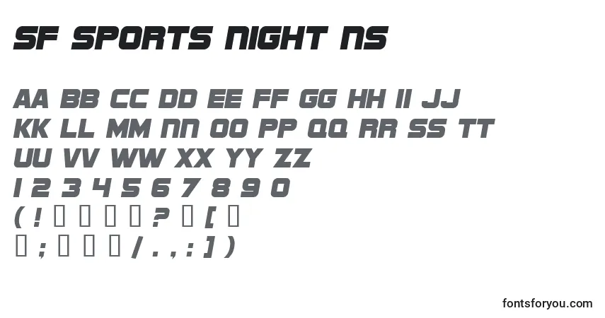 Шрифт SF Sports Night NS – алфавит, цифры, специальные символы