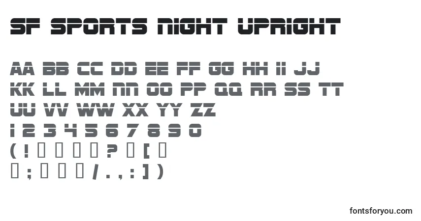 Czcionka SF Sports Night Upright – alfabet, cyfry, specjalne znaki