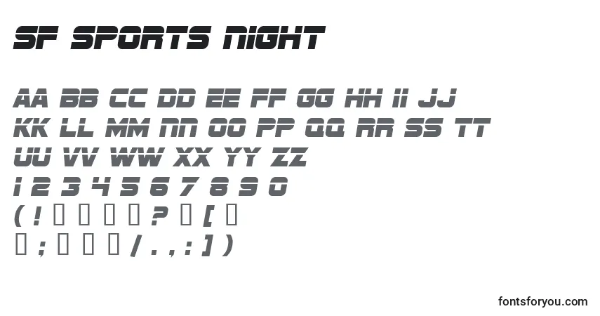 Шрифт SF Sports Night – алфавит, цифры, специальные символы
