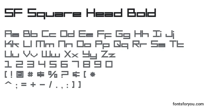 Шрифт SF Square Head Bold – алфавит, цифры, специальные символы