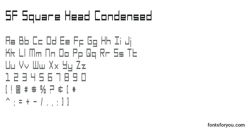 Czcionka SF Square Head Condensed – alfabet, cyfry, specjalne znaki
