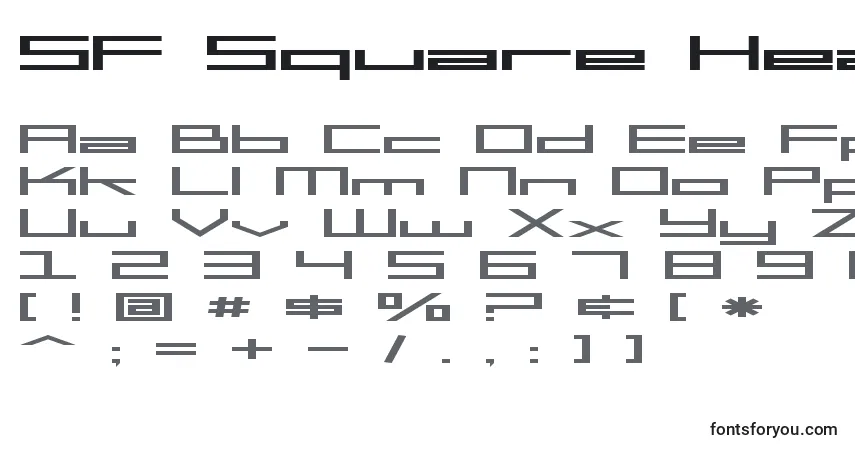 A fonte SF Square Head Extended – alfabeto, números, caracteres especiais