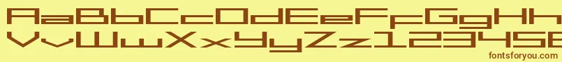フォントSF Square Head Extended – 茶色の文字が黄色の背景にあります。