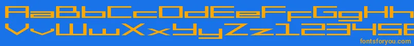 フォントSF Square Head Extended – オレンジ色の文字が青い背景にあります。
