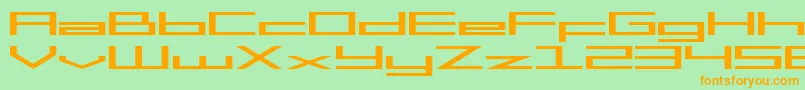 フォントSF Square Head Extended – オレンジの文字が緑の背景にあります。