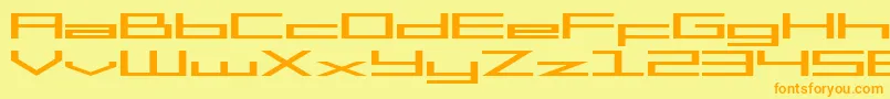 SF Square Head Extended-Schriftart – Orangefarbene Schriften auf gelbem Hintergrund