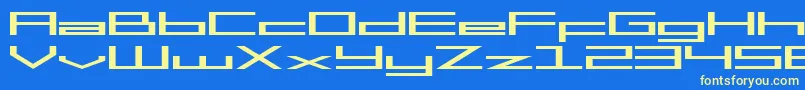 SF Square Head Extended-Schriftart – Gelbe Schriften auf blauem Hintergrund