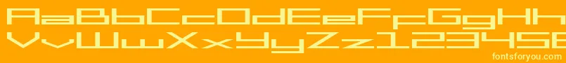 SF Square Head Extended-Schriftart – Gelbe Schriften auf orangefarbenem Hintergrund