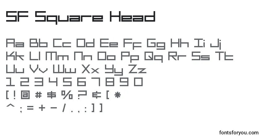 A fonte SF Square Head – alfabeto, números, caracteres especiais