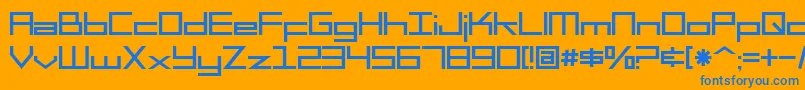 SF Square Head-Schriftart – Blaue Schriften auf orangefarbenem Hintergrund