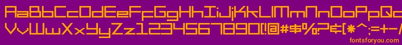 SF Square Head-Schriftart – Orangefarbene Schriften auf violettem Hintergrund