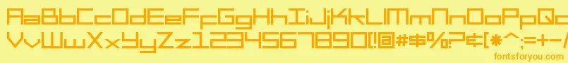 SF Square Head-Schriftart – Orangefarbene Schriften auf gelbem Hintergrund