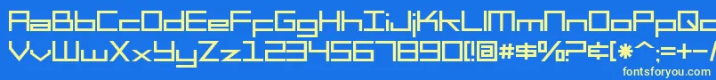SF Square Head-Schriftart – Gelbe Schriften auf blauem Hintergrund