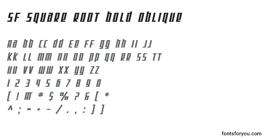 Шрифт SF Square Root Bold Oblique – алфавит, цифры, специальные символы
